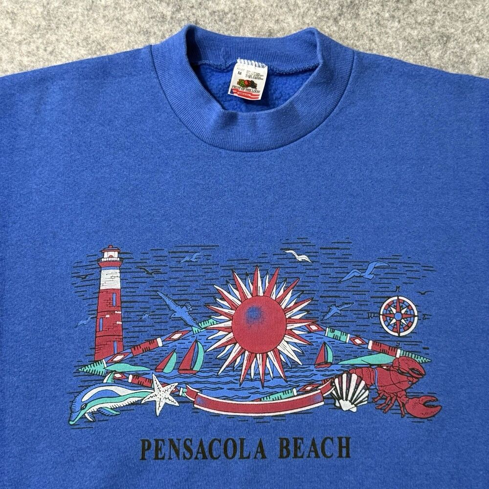 Vintage 90s Pensacola Beach Fruit of the Loom Graphic Sweatshirt USA Made Medium